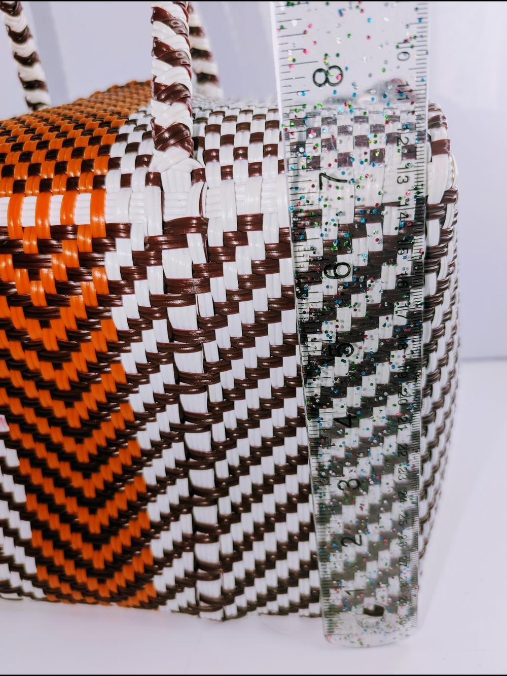 Handwoven Plastic Tote Bag Colorful Mexican Market Basket Artisan - Picture 5 of 8